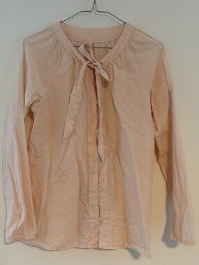 Muji Tie Neck Long Sleeve Blouse in Pink S